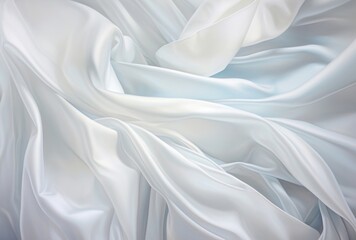 Obraz premium A white silk fabric has many folds, its soft femininity, shiny/glossy nature, and soft and dreamy atmosphere apparent.
