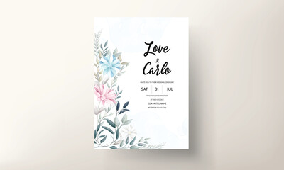 Hand drawn spring flowers and leaves wedding invitation