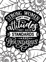 Strong-Woman Quotes Coloring pages. All these designs are unique Coloring pages for adults and kids Vector Illustration.
