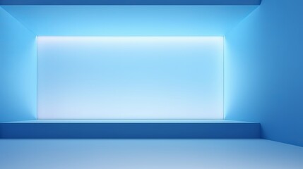 Abstract blue studio background designed for product presentation, featuring an empty room with shadows from a window and ample copy space.