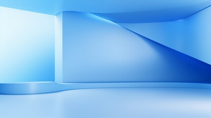 Abstract blue studio background designed for product presentation, featuring an empty room with shadows from a window and ample copy space.