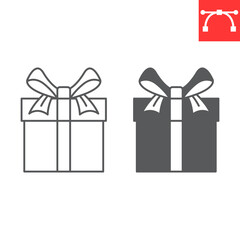 Gift box line and glyph icon, christmas and holiday, present vector icon, vector graphics, editable stroke outline sign, eps 10.