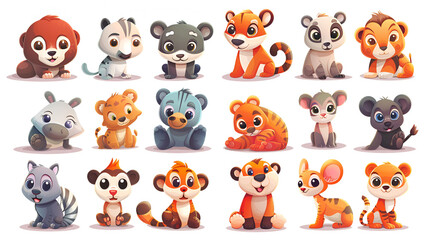 Colorful set of little cartoon animals characters - Charming Collection, Generative Ai