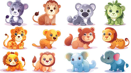 Colorful set of little cartoon animals characters - Charming Collection, Generative Ai