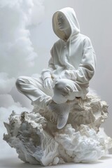 Meditating rapper rock amidst clouds - obrazy, fototapety, plakaty