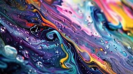 Macro photography of swirling colorful paint patterns. Abstract art and fluid painting concept suitable for creative design backgrounds, wallpaper, contemporary art presentations 