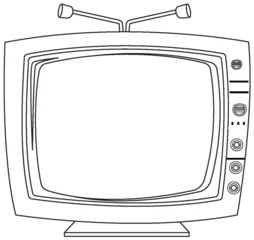 Fototapete Rund Black and white line art of a vintage TV © GraphicsRF
