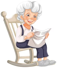 Fototapete Rund Cheerful grandmother reading in a rocking chair © GraphicsRF
