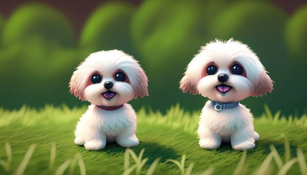 3D Cute smile little Maltese dog kawaii character Realistic hatchling