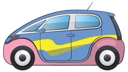 Zelfklevend Fotobehang Vibrant vector graphic of a small modern car © GraphicsRF
