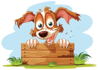Fensteraufkleber Happy cartoon dog with big eyes over a fence © GraphicsRF
