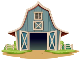 Zelfklevend Fotobehang Cartoon illustration of a quaint blue barn. © GraphicsRF