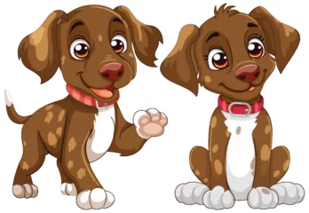 Poster Two cute animated puppies with playful expressions © GraphicsRF