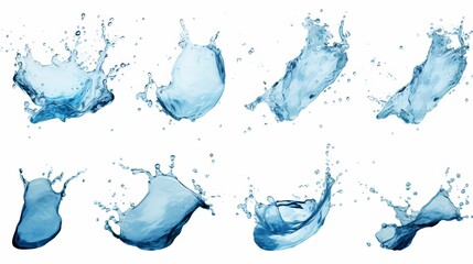 Collection of water splashes captured against a pristine white background.