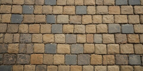 Obraz premium Paving stone pavement texture. Cobblestone pavement top view. Old stone sidewalk. Paving texture