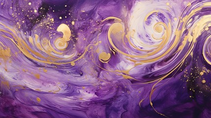 Exquisite purple swirl pattern reflecting Eastern artistry, enhanced with vibrant paints and golden glitters, creating a masterpiece of design.