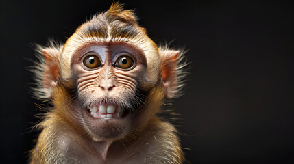 Funny Portrait of Smiling Barbary Macaque Monkey showing Teeth: Cute Animal Expression, Wild Primate Smiling, Monkey with Funny Face, Generative Ai