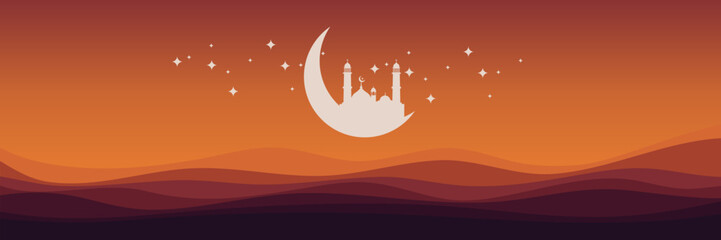 eid mubarak holy ramadan night wallpaper vector design illustration good for web banner, ads banner, booklet, wallpaper, background template, and advertising