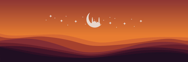 eid mubarak holy ramadan night wallpaper vector design illustration good for web banner, ads banner, booklet, wallpaper, background template, and advertising