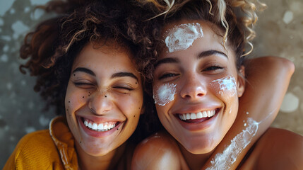Two Friends Having Fun: Beauty Treatment and Spa Day, Women Enjoying Skincare and Wellness Therapy, Female Friends Pampering Session, Generative Ai - obrazy, fototapety, plakaty