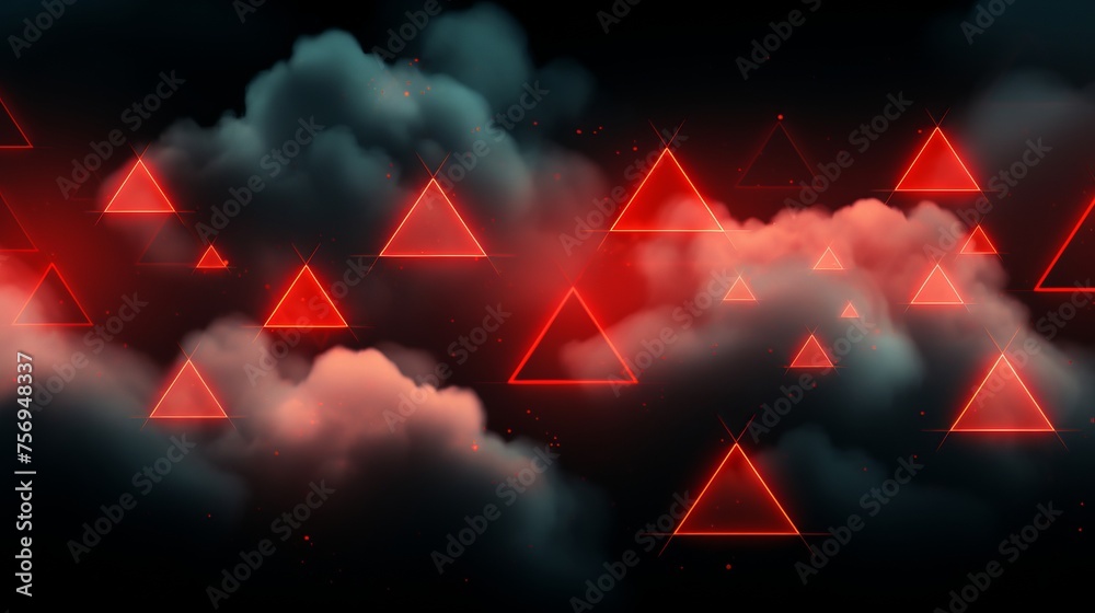 Wall mural vibrant red neon triangles set against a cloudy backdrop.