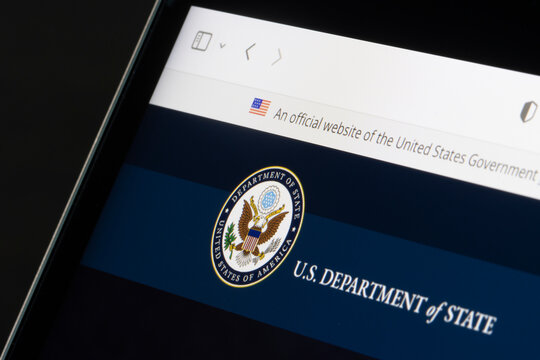 Sunnyvale, CA, USA - May 4, 2022: Homepage of the U.S. Department of State (DOS), an executive department of the federal government responsible for foreign policy and relations, is seen on a computer.