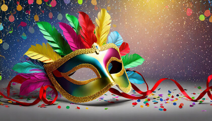 3D bright multicolored carnival mask, festival and entertainment concept