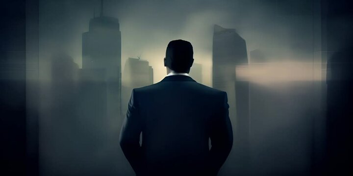  business in leadership of Concept skyscraper office in cityscape with back standing man business exposure Double