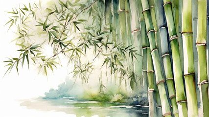 Water color painting of bamboo trees background