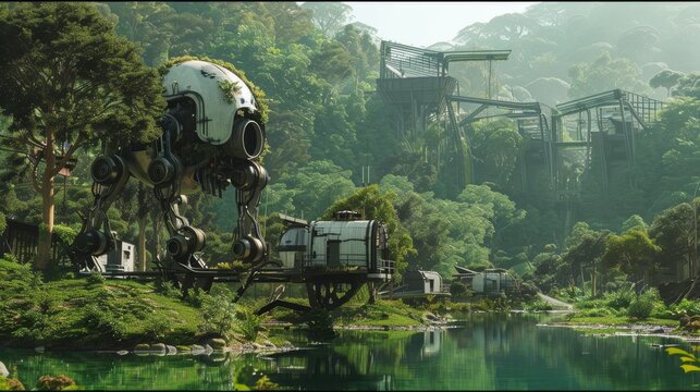 A cybernetic animal sanctuary where robotic and living creatures coexist and heal