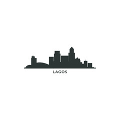 Nigeria Lagos cityscape skyline city panorama vector flat modern logo icon. Africa metropolitan emblem idea with landmarks and building silhouettes. Isolated graphic