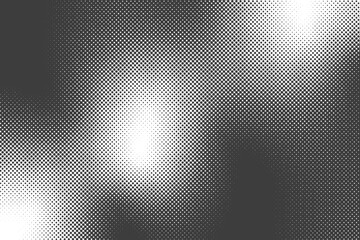 Halftone dotted background. Retro wavy glare texture. Monochrome gradation effect. Vector pattern