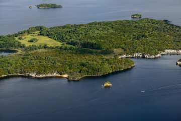 Naklejka premium Lough Leane or Lower Lake overview from Torc Mountain in Killarney National Park, County Kerry, Ireland