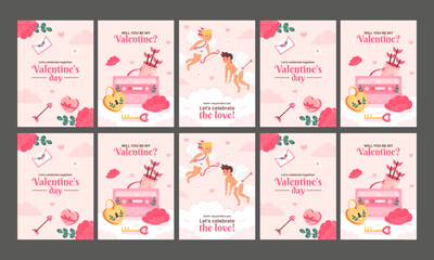 happy valentine day card vector flat design template