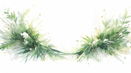 Watercolor winter greenery wreath illustration in white background,  Generative ai.