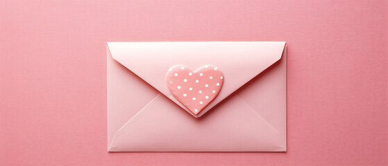 Closed pink envelope with heart cutout on pink texture