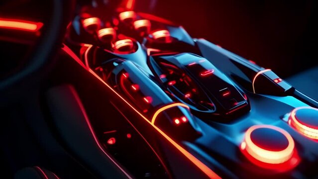 The glowing red lights of the gear shift indicator give off a sporty and dynamic vibe.