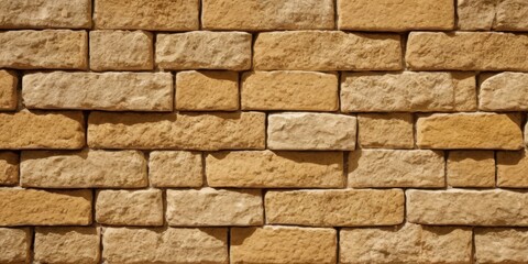 Obraz premium Rock stone brick tile wall aged texture detailed pattern background in yellow cream beige colo