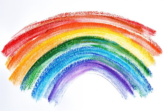 Colorful Hand-Drawn Crayon Rainbow Isolated on White