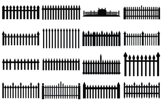 Fence Silhouettes, Set of fence silhouette in flat style vector illustration, Black fence on white background, 
