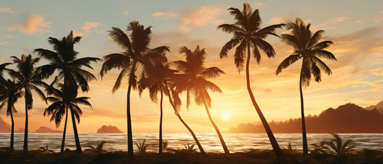 Fototapeta na wymiar Coconut palms Cocos nucifera sway in the late afternoon