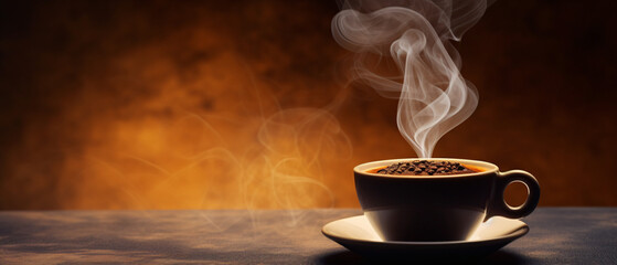Coffee in a cup of smoke in the shape of a heart. Sele