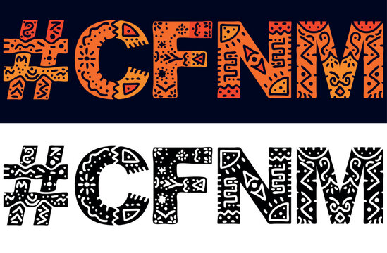 CFNM Hashtag. Isolated text with national ethnic ornament. Patterned Hashtag #CFNM for social network, Adult web resources, mobile app, games, clothing, t-shirt, banner, adv.