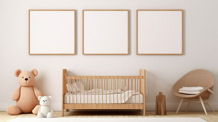 mockup poster frame in children bedroom with natural color - obrazy, fototapety, plakaty