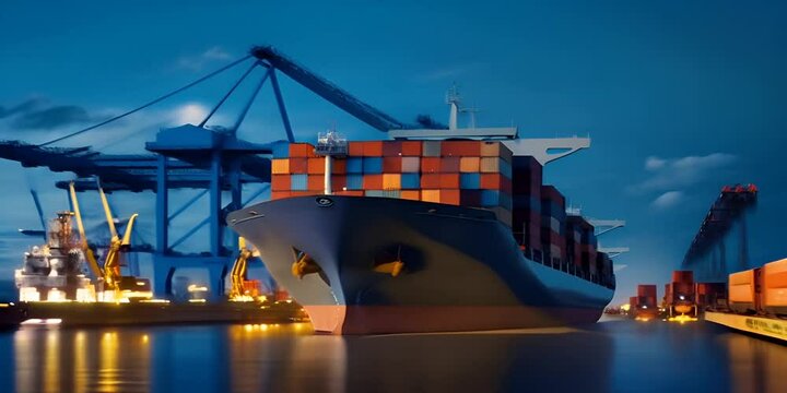  concept transportation and logistics background industry transport and export import logistic shipyard in bridge crane working plane cargo and ship cargo container
