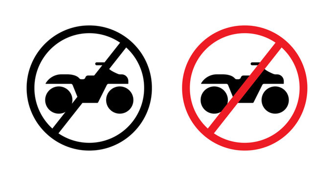 No All Terrain Vehicle Sign Line Icon Set. Off-Road Ban Symbol in black and blue color.