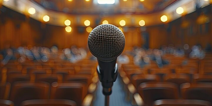 Public Forum on Healthcare Financing, Microphone on Stand with Audience in Background