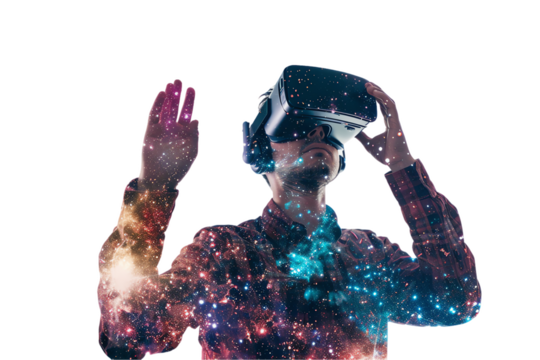 person wearing virtual reality goggles technology,  - Powered by Adobe