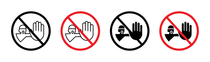 Do Not Enter Line Icon Set. Traffic Prohibition and Access Denial symbol in black and blue color.