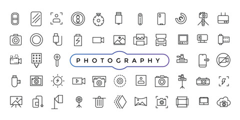 Simple Set of Photography and Image Editing Related Vector Line Icons. Contains such Icons as Image Gallery, Auto Correction, Adjustments and more.